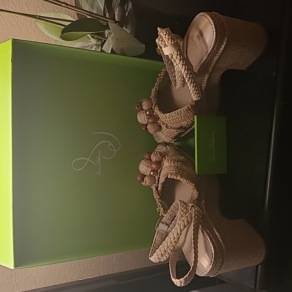 NEW SAM EDELMAN TATE EGGSHELL RAFFIA PLATFORM SANDALS SIZE 9.5 - Picture 7 of 15